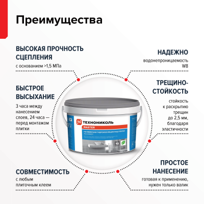 Гидроизоляция полимерная AquaMast, ведро 5 кг - 1